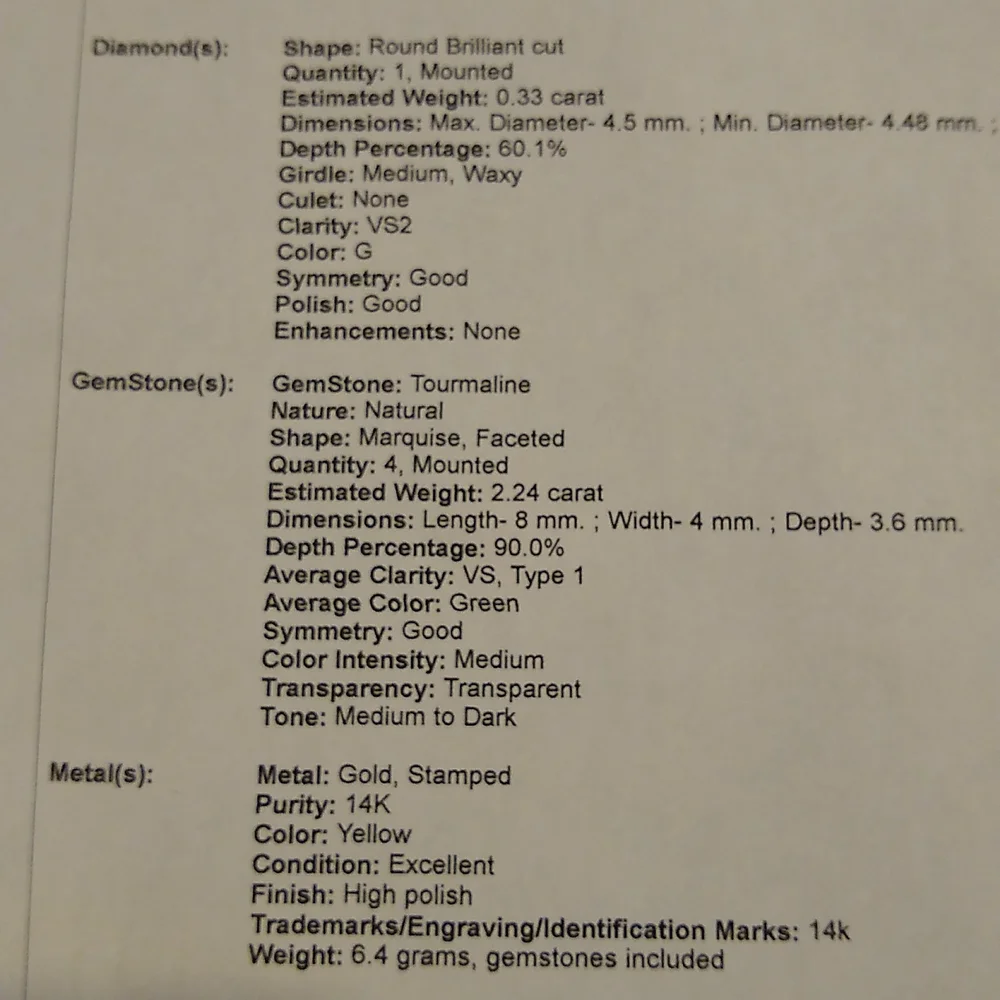 Green Tourmaline and diamond square Bombe style ring, 14kt yellow gold - Picture 10 of 10